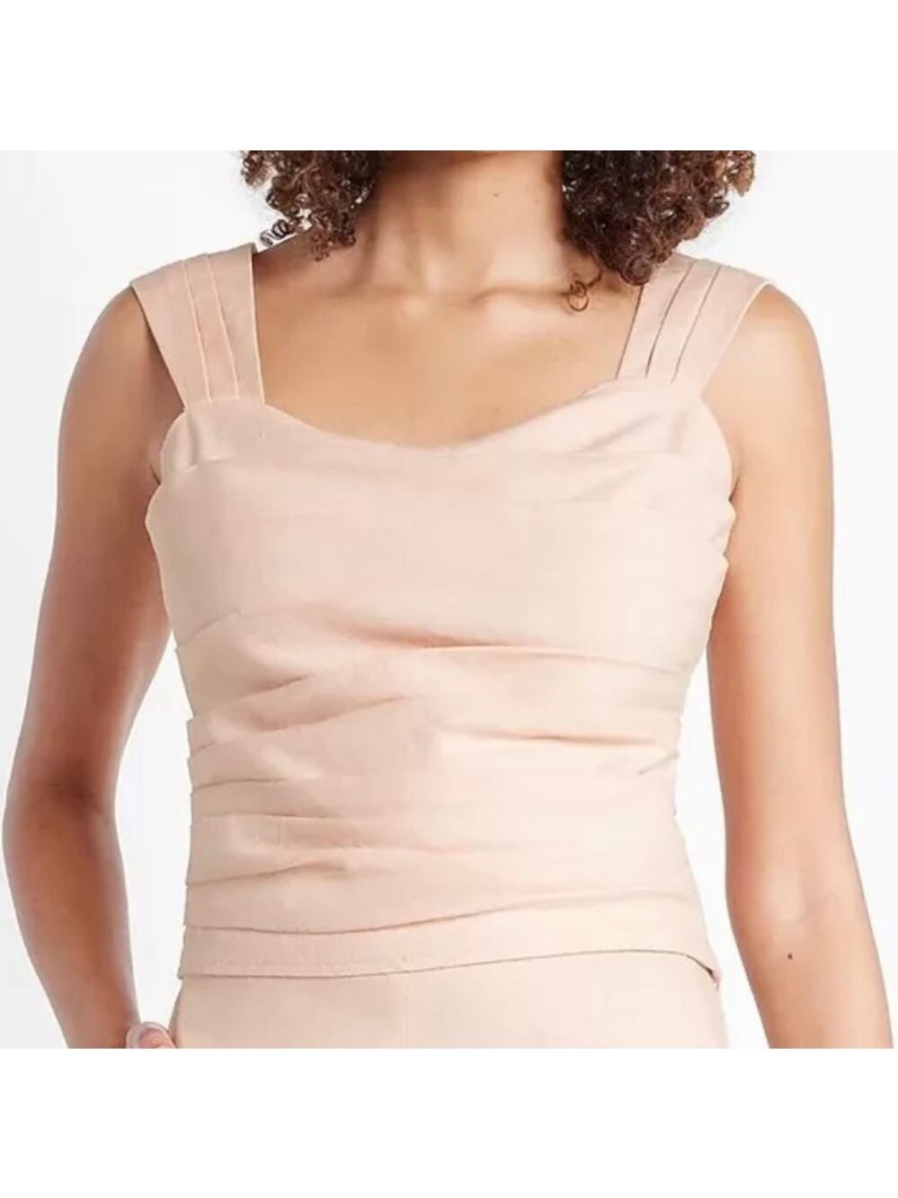 Express Linen Blend Ruched Cropped Pale Pink Tank Top Size Large